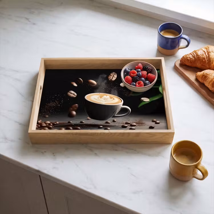 Plateau - Cappuccino - Tasse - Haricots - Marron — 3