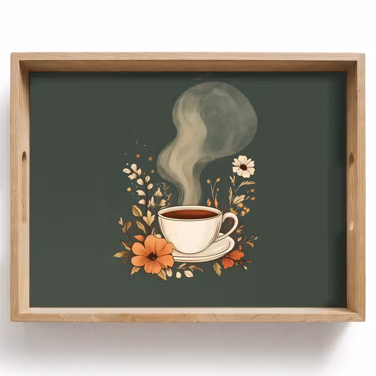 Plateau - Coupe - Fleurs - Vert - Café — 1