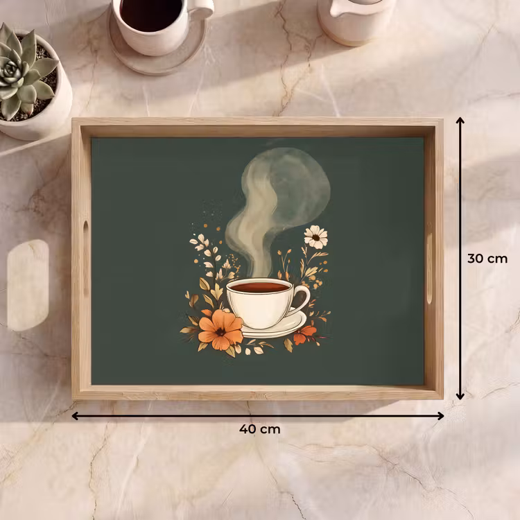 Plateau - Coupe - Fleurs - Vert - Café — 7