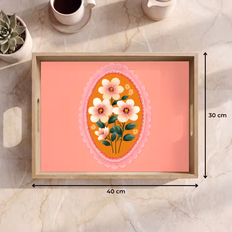 Plateau - Illustration - Fleurs - Bordure - Rose — 7