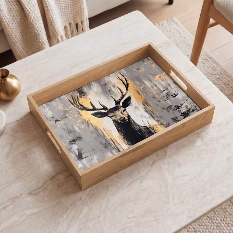 Plateau - Abstrait - Cerf - Bois - Or — 2