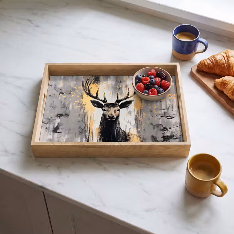 Plateau - Abstrait - Cerf - Bois - Or — 3
