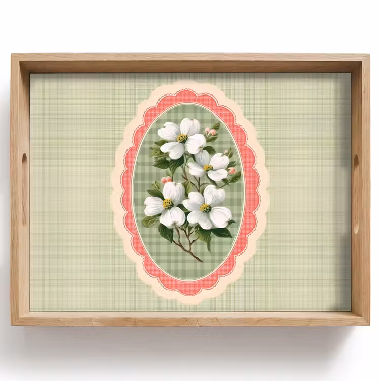 Plateau - Fleurs - Illustration - Damier - Vert — 1