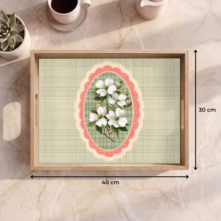 Plateau - Fleurs - Illustration - Damier - Vert — 7