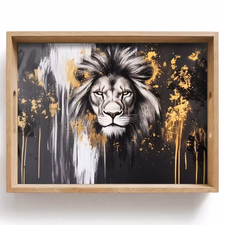 Plateau - Lion - Portrait - Taches de peinture - Gris — 1