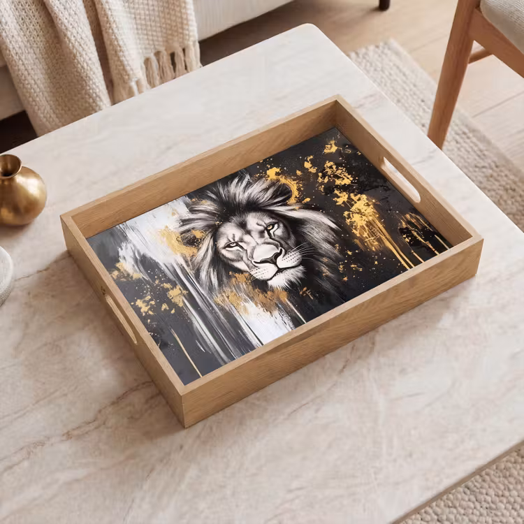 Plateau - Lion - Portrait - Taches de peinture - Gris — 2