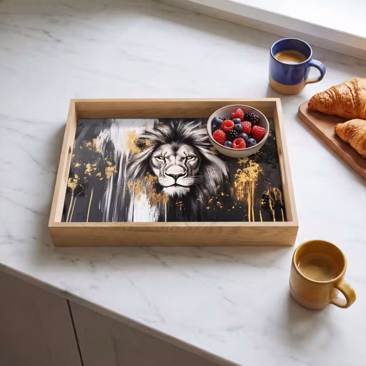 Plateau - Lion - Portrait - Taches de peinture - Gris — 3