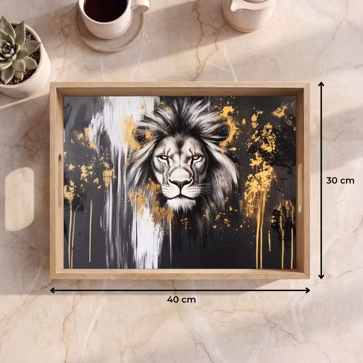 Plateau - Lion - Portrait - Taches de peinture - Gris — 7