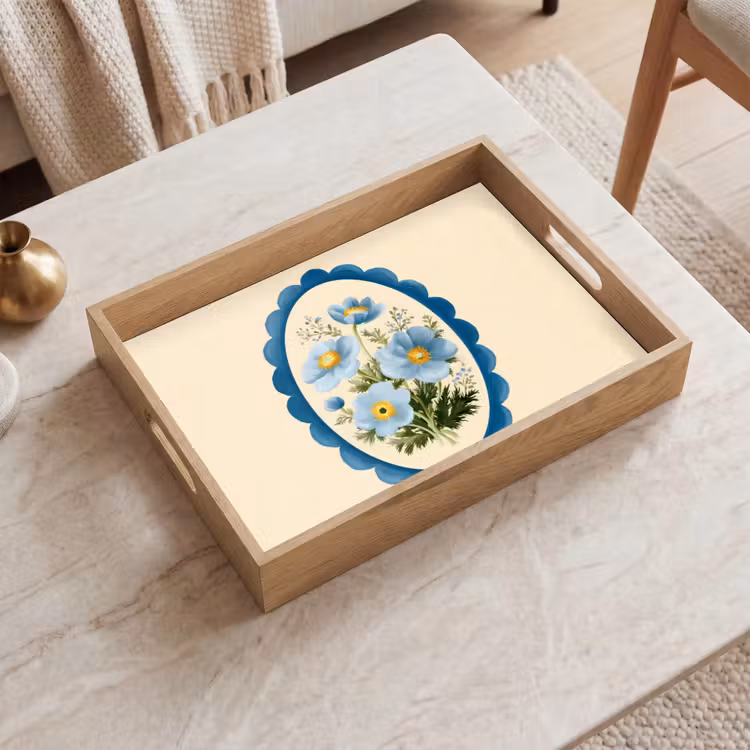 Plateau - Liste - Fleurs - Bleu clair - Illustration — 2