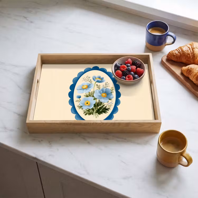 Plateau - Liste - Fleurs - Bleu clair - Illustration — 3