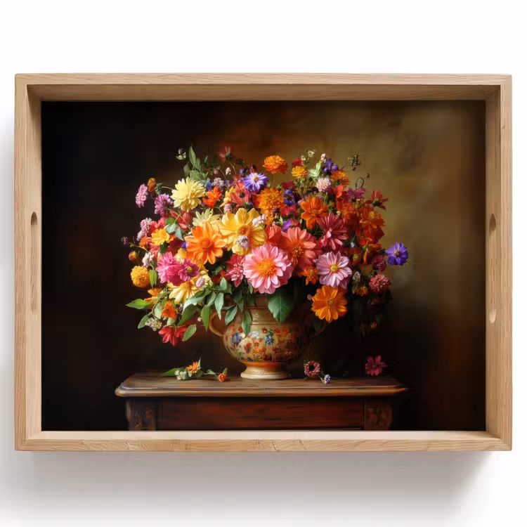 Plateau - Couleurs - Bouquet - Vase - Bois — 1