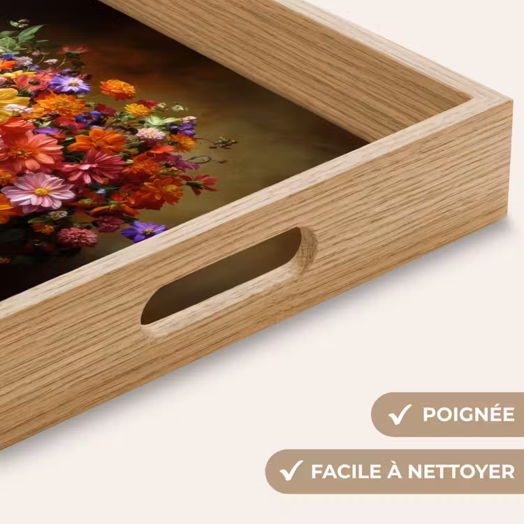 Plateau - Couleurs - Bouquet - Vase - Bois — 8