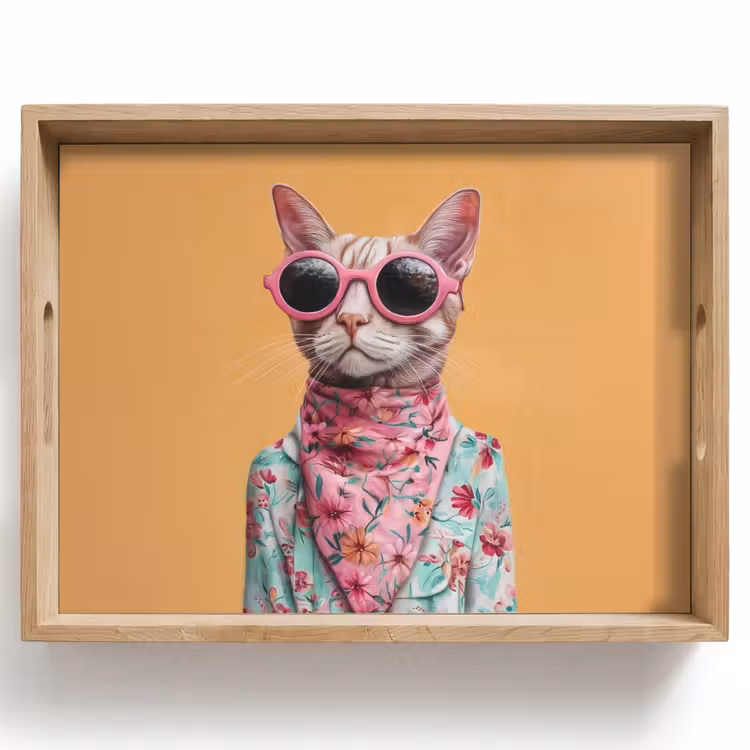 Plateau - Lunettes de soleil - Chat - Foulard - Fleurs — 1