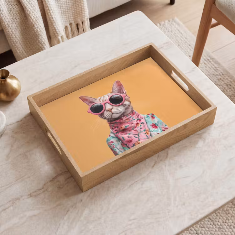 Plateau - Lunettes de soleil - Chat - Foulard - Fleurs — 2