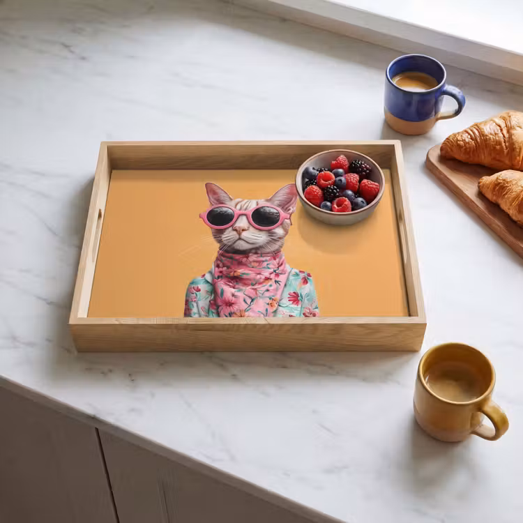 Plateau - Lunettes de soleil - Chat - Foulard - Fleurs — 3