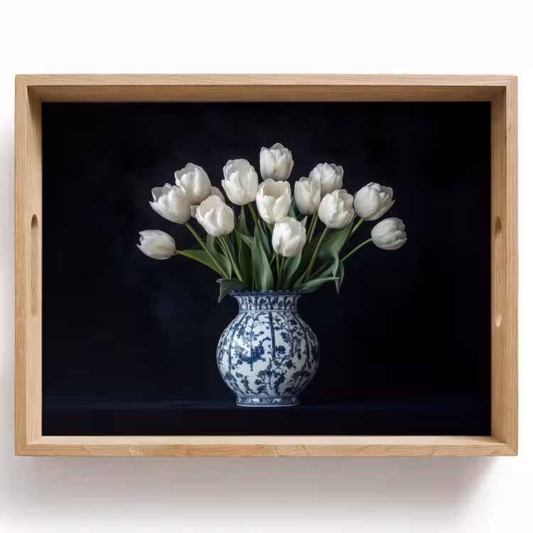 Plateau - Blanc - Fleurs - Tulipes - Vase — 1