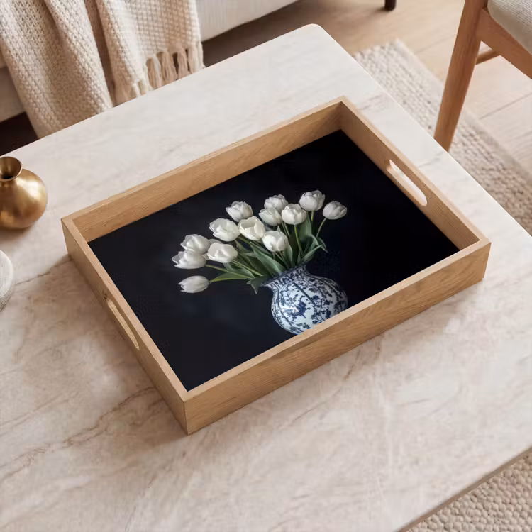 Plateau - Blanc - Fleurs - Tulipes - Vase — 2