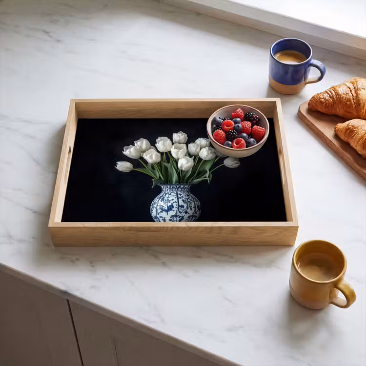 Plateau - Blanc - Fleurs - Tulipes - Vase — 3