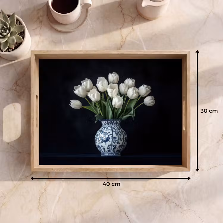 Plateau - Blanc - Fleurs - Tulipes - Vase — 7