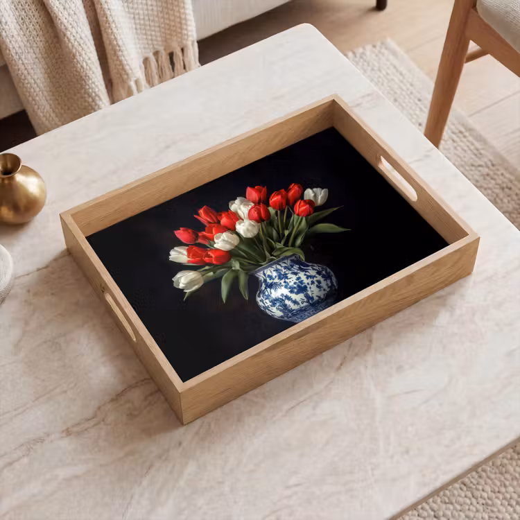 Plateau - Rouge - Fleurs - Tulipes - Vase — 2