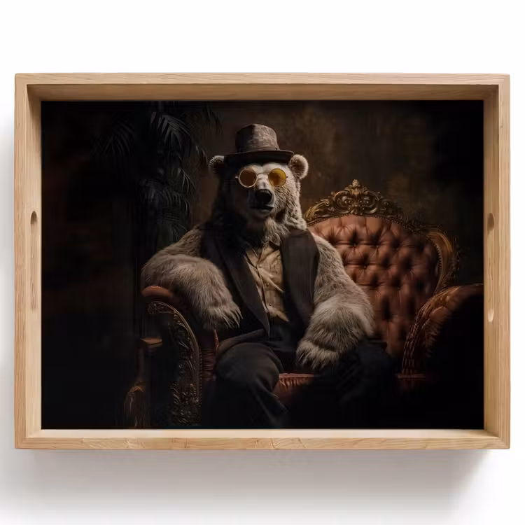 Plateau - Ours polaire - chapeau - lunettes - chaise — 1