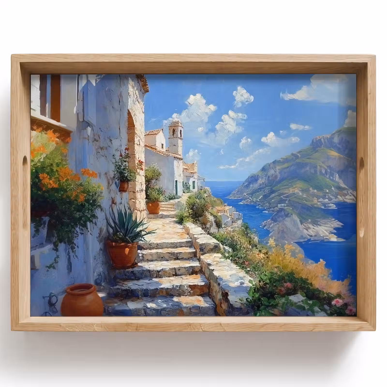 Plateau - Escaliers - Maisons - Paysage de montagne - Mer — 1