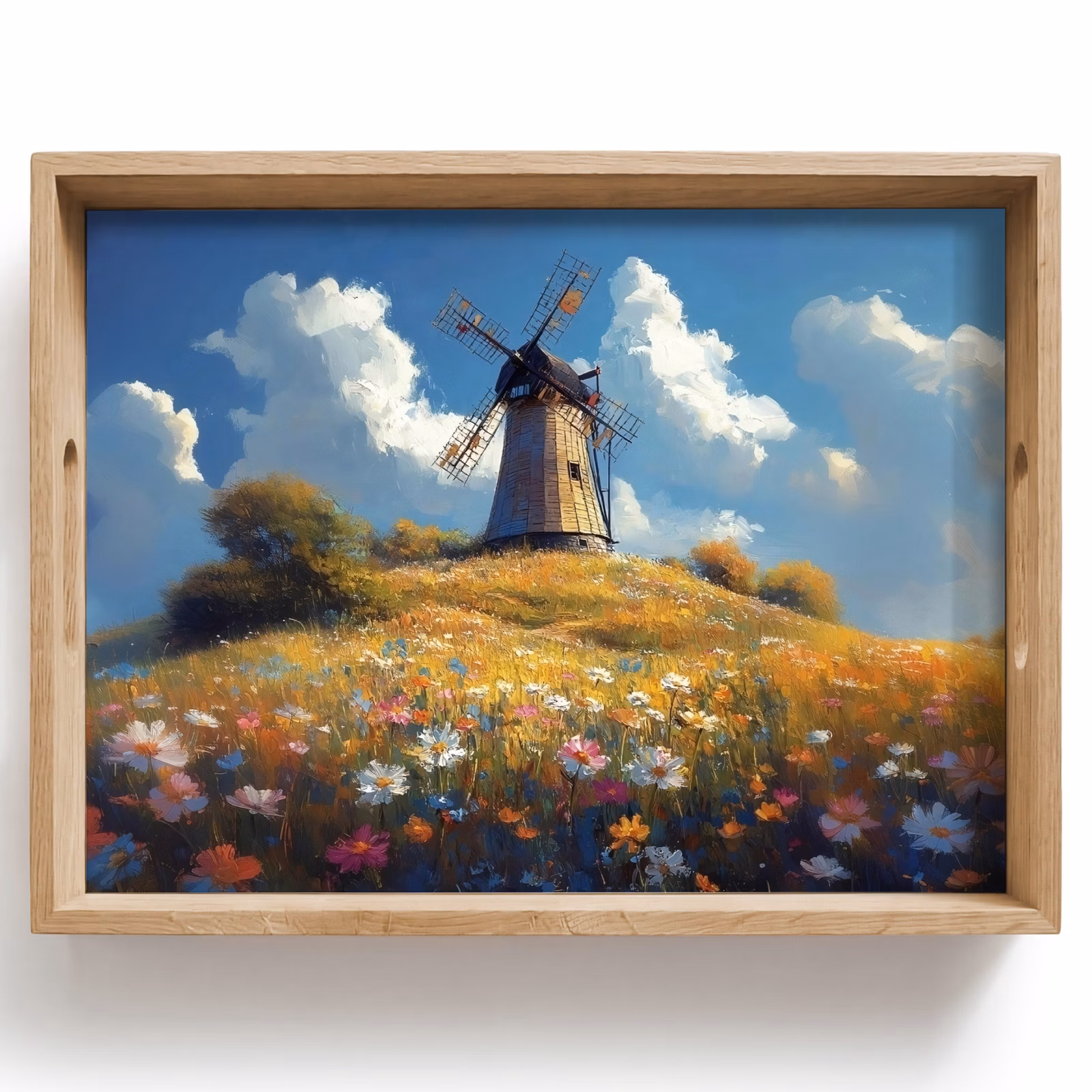 Plateau - Moulin à vent - colline - fleurs - coloré — 1