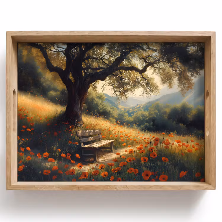 Plateau - Banc - Arbre - Coquelicots - Collines — 1