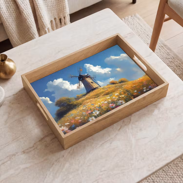 Plateau - Moulin à vent - colline - fleurs - coloré — 2