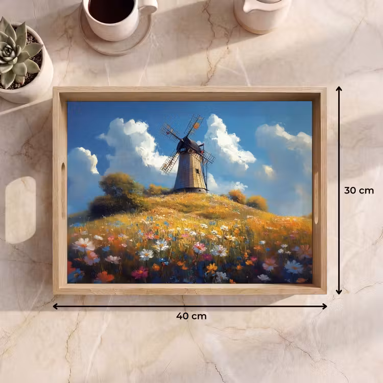 Plateau - Moulin à vent - colline - fleurs - coloré — 7