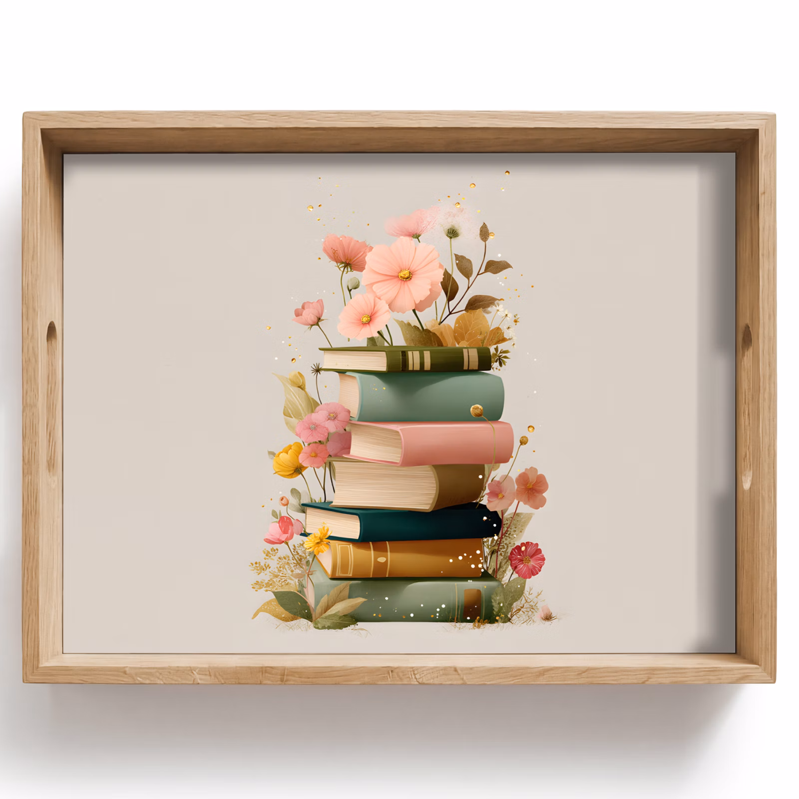 Plateau - Livres - Pile - Fleurs - Coloré — 1