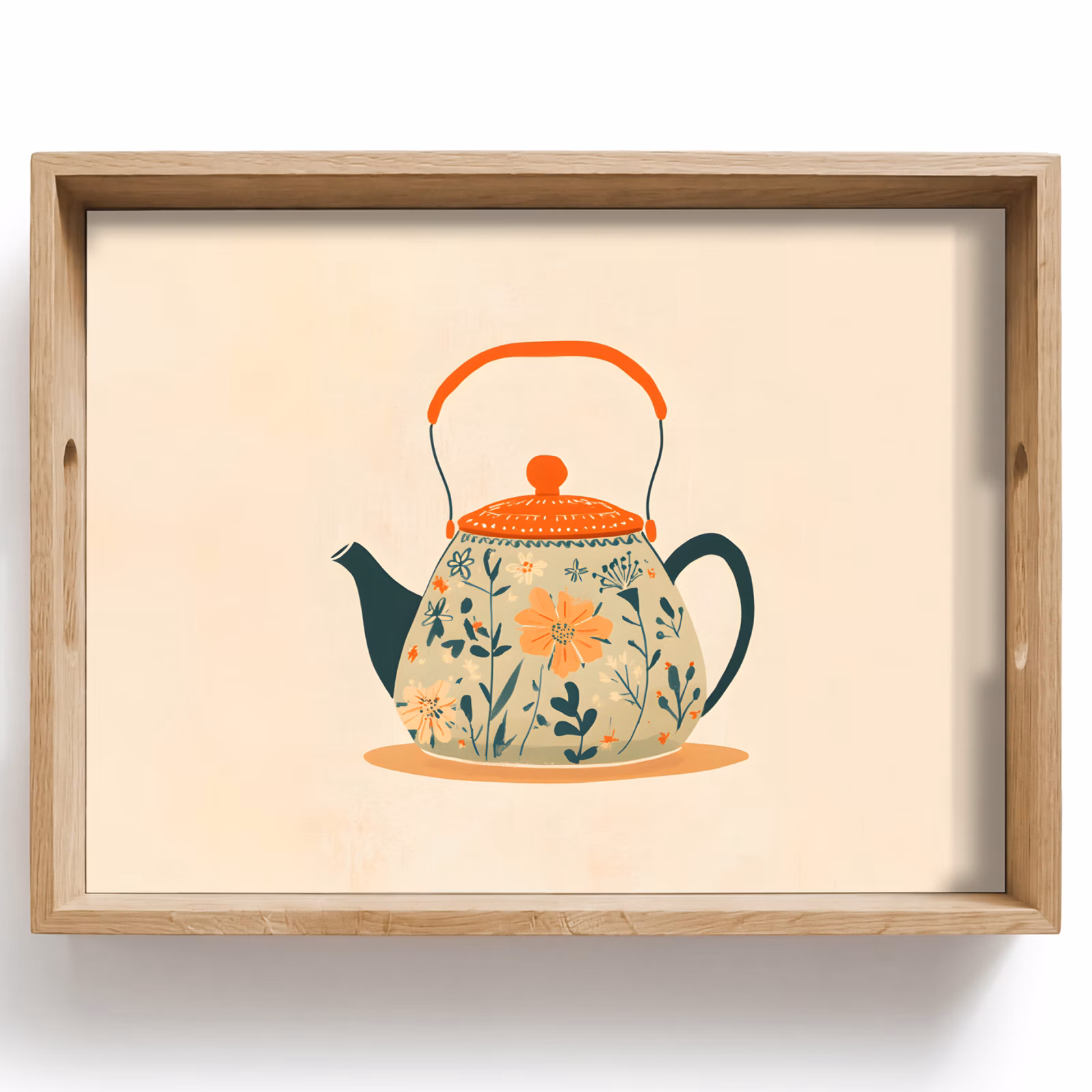 Plateau - Orange - Théière - Fleurs - Feuilles — 1