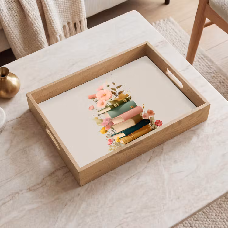 Plateau - Livres - Pile - Fleurs - Coloré — 2