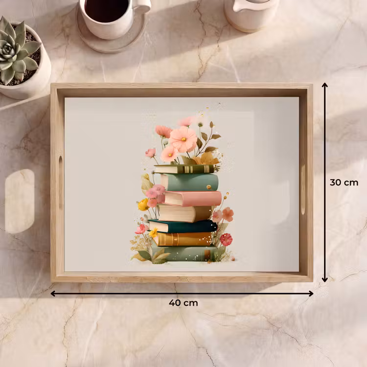 Plateau - Livres - Pile - Fleurs - Coloré — 7