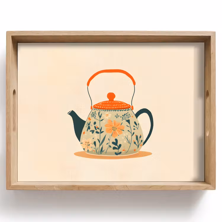 Plateau - Orange - Théière - Fleurs - Feuilles — 1