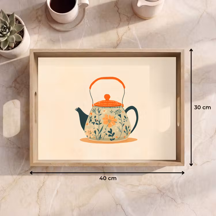 Plateau - Orange - Théière - Fleurs - Feuilles — 7