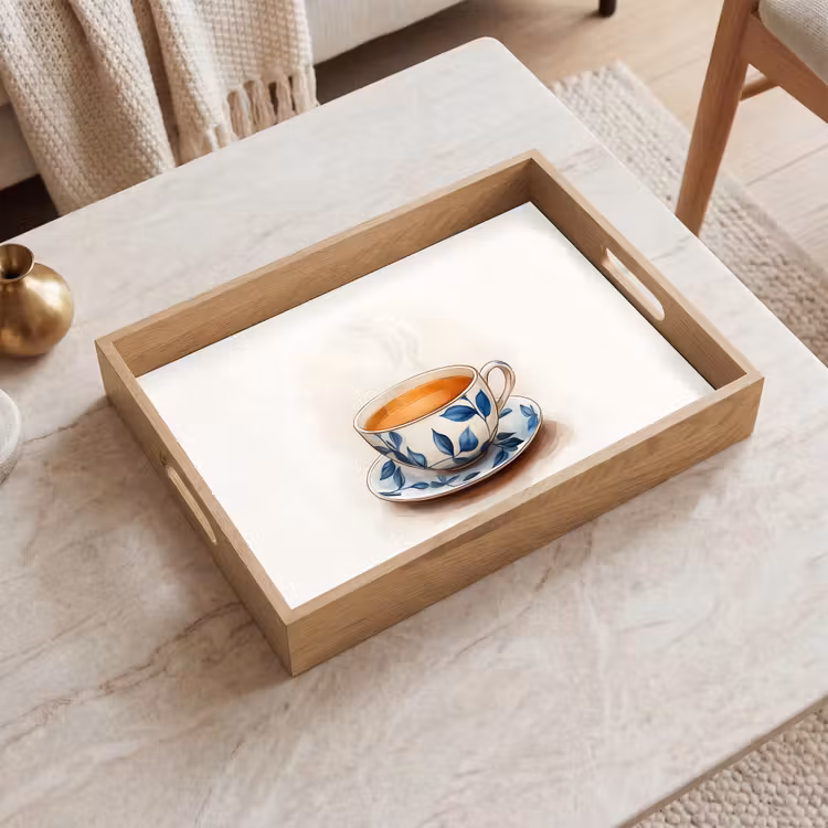 Plateau - Tasse à thé - Feuilles - Bleu — 2