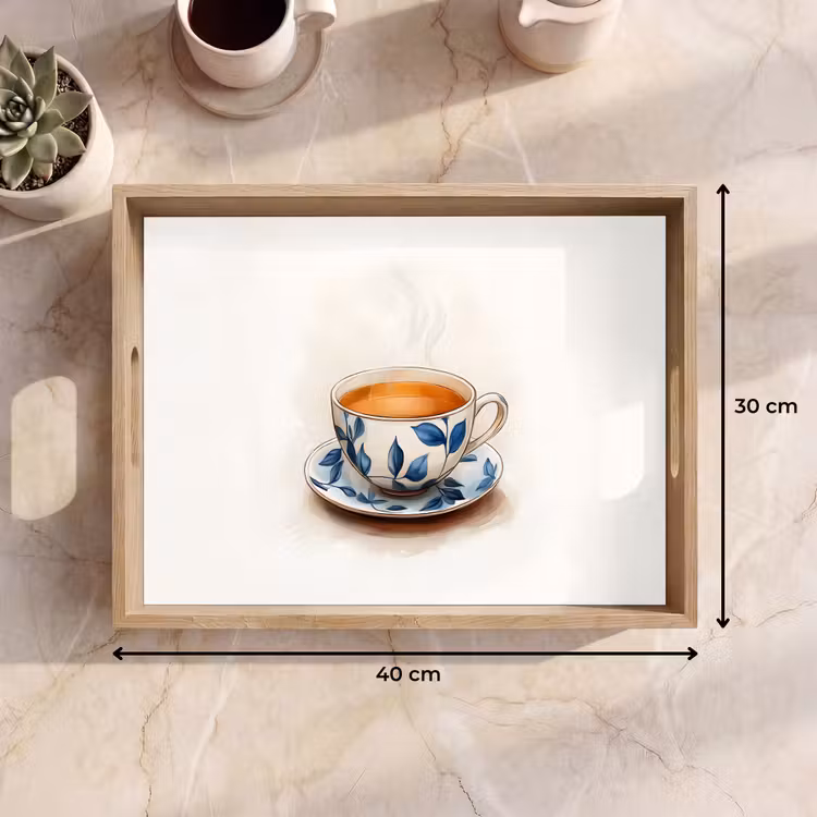 Plateau - Tasse à thé - Feuilles - Bleu — 7