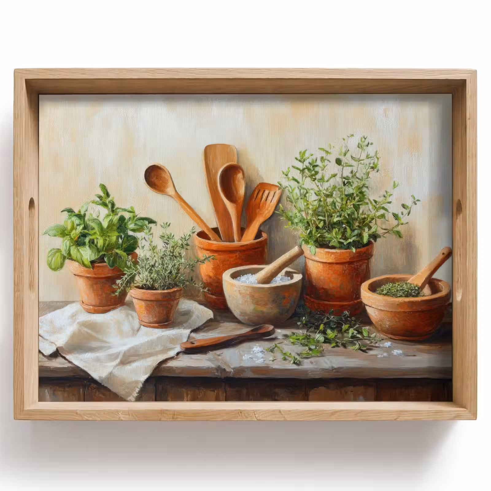 Plateau - Pots - Herbes - Bois — 1