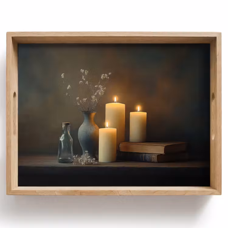 Plateau - Bougies - Nature morte - Rustique - Livres — 1