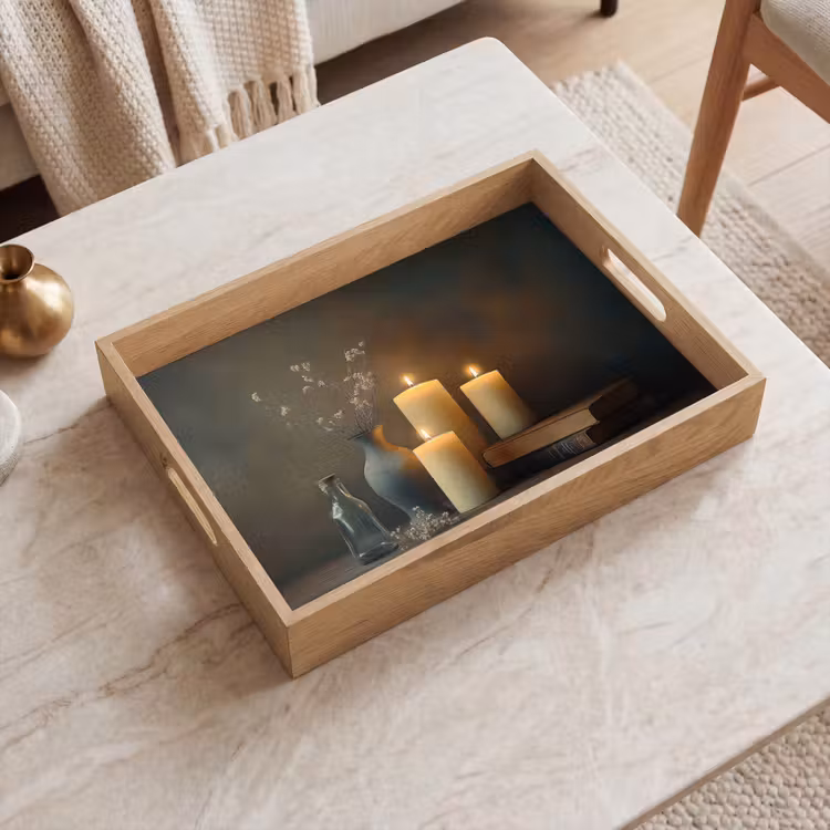 Plateau - Bougies - Nature morte - Rustique - Livres — 2