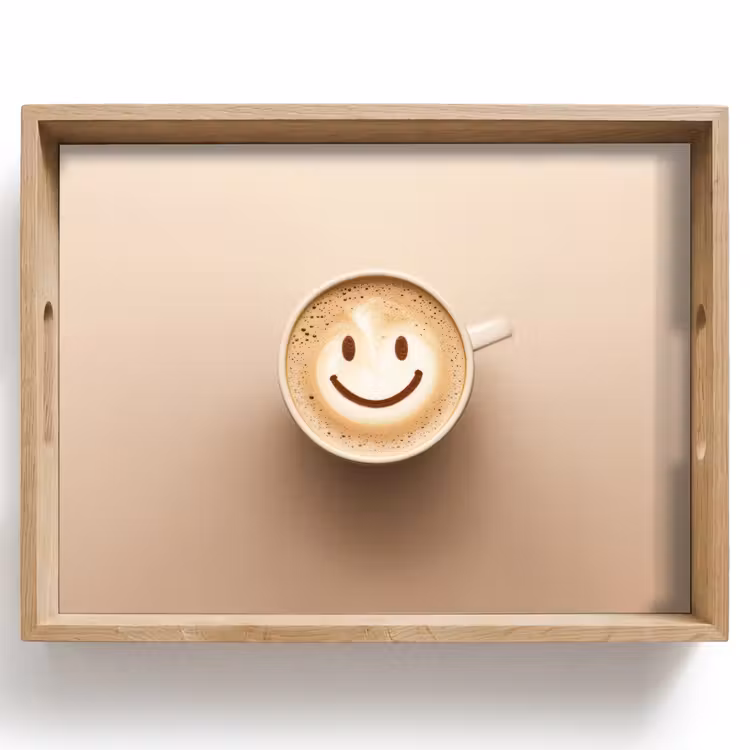 Plateau - Café - Mousse de lait - Sourire - Beige — 1