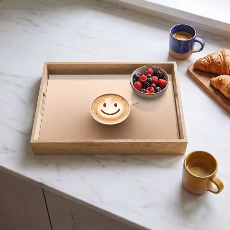 Plateau - Café - Mousse de lait - Sourire - Beige — 3