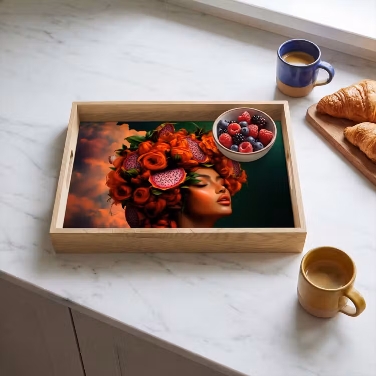 Plateau - Femme - Boissons fruits - Roses — 3