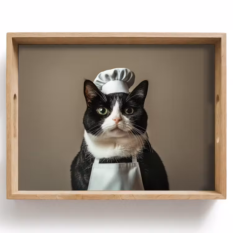 Plateau - Chat - Vêtements de chef - Noir - Blanc — 1