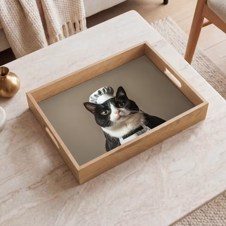 Plateau - Chat - Vêtements de chef - Noir - Blanc — 2