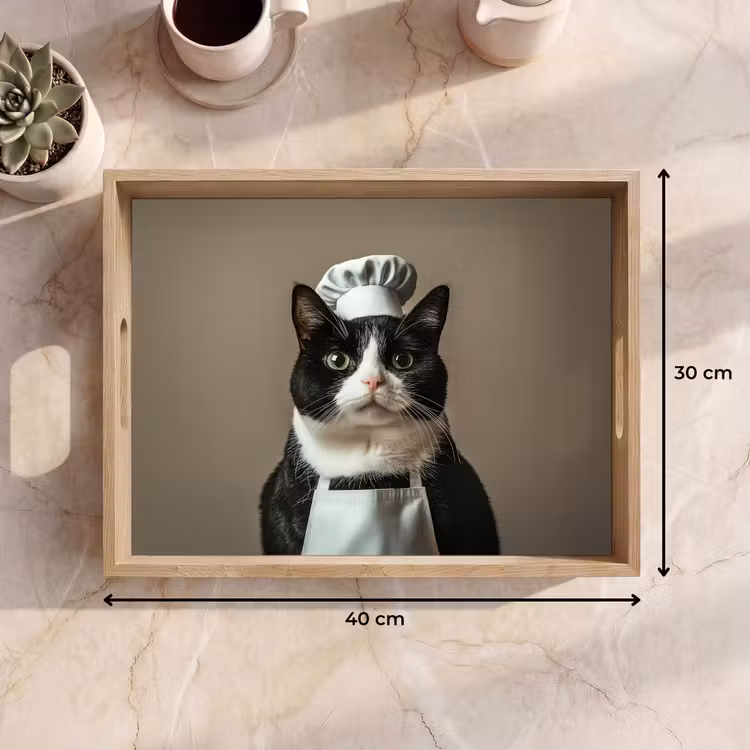 Plateau - Chat - Vêtements de chef - Noir - Blanc — 7