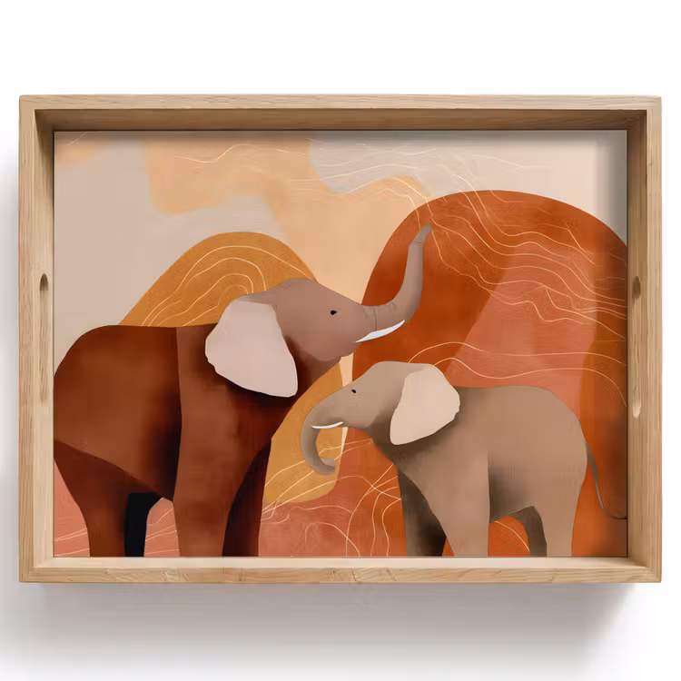 Plateau - Éléphants - Orange - Abstrait — 1