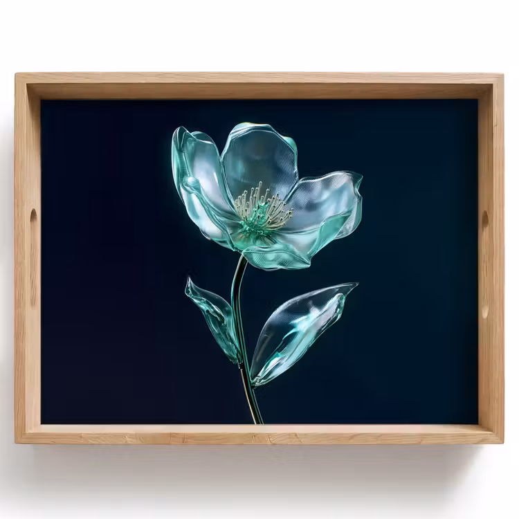 Plateau - Feuilles - Fleur - Verres - Bleu foncé — 1