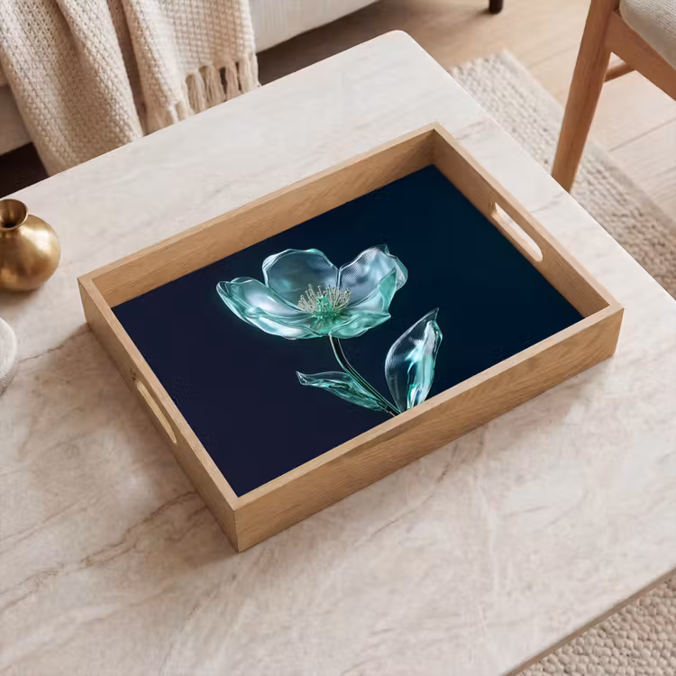 Plateau - Feuilles - Fleur - Verres - Bleu foncé — 2